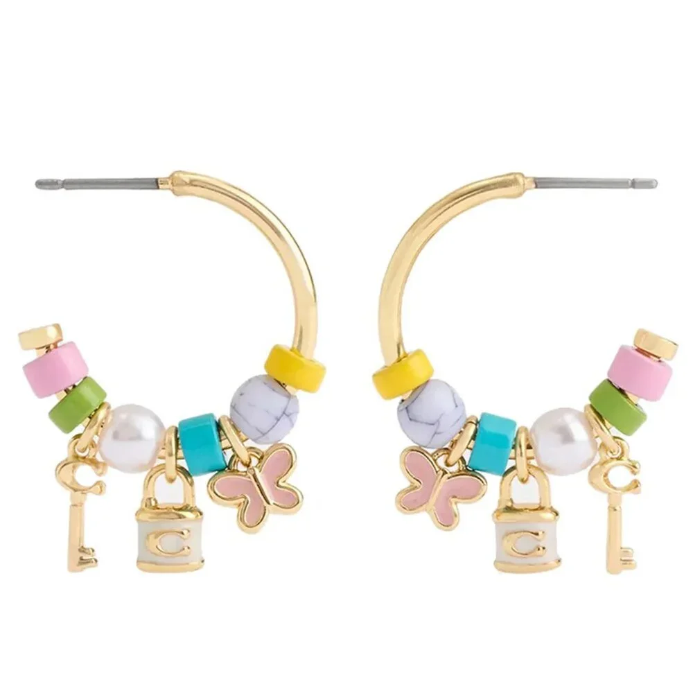 Coach Padlock Multi Charm Huggie Earrings